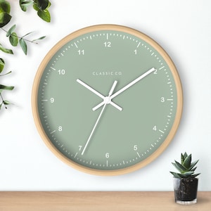 Sage Green Minimalist Wall Clock, Wooden Frame, Multiple Colors, Simplistic, Trendy Design, Elegant, Stylish, Modern Wall Clock