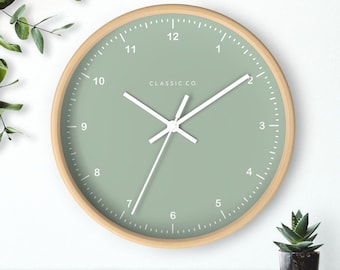 Sage Green Minimalist Wall Clock, Wooden Frame, Multiple Colors, Simplistic, Trendy Design, Elegant, Stylish, Modern Wall Clock