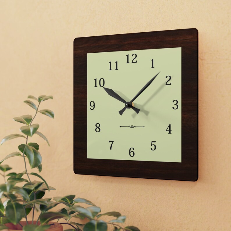 Vintage Dark Wood Look Wall Clock, Square, Antique Style, Retro, Unique