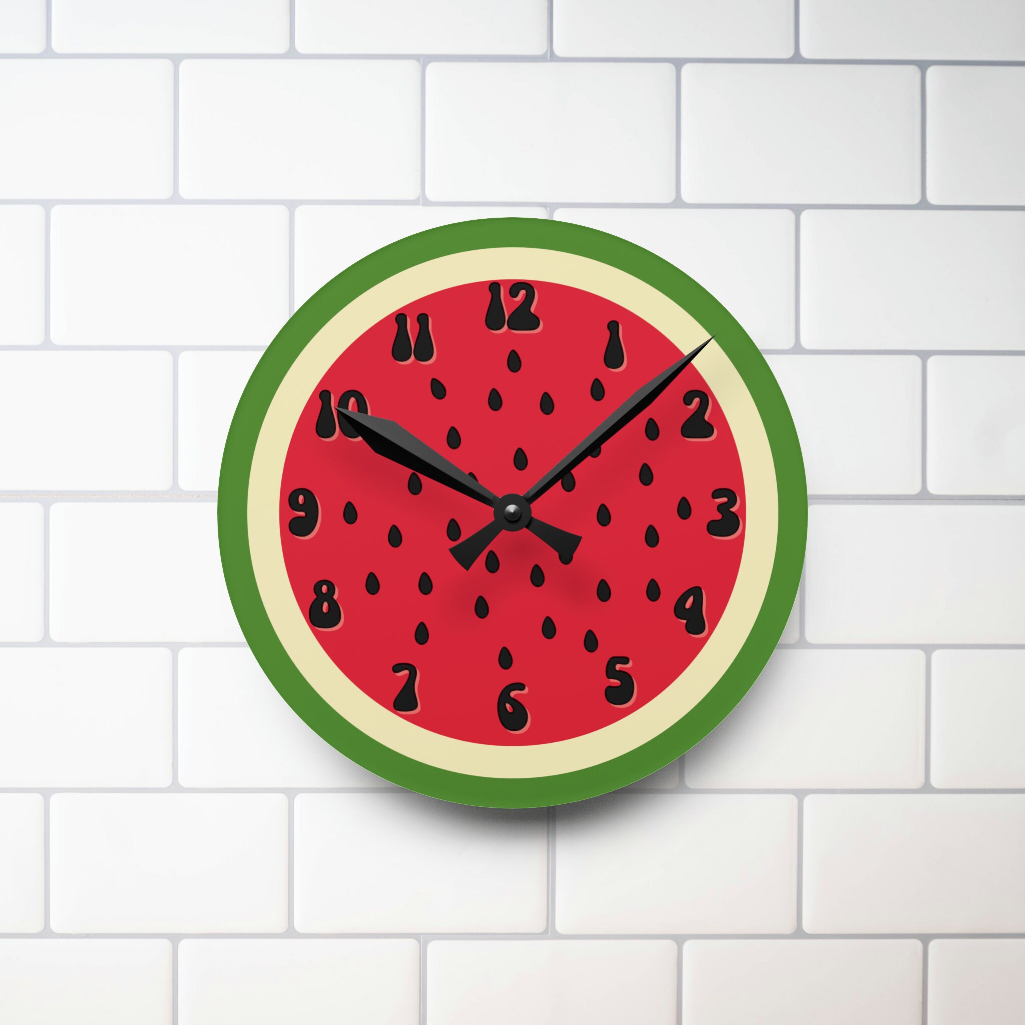 Watermelon Wall Clock Cute Unique Modern Fun Kitchen Etsy