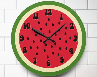 Watermelon Wall Clock, Cute, Unique, Modern, Fun, Kitchen Clock, Round, Silly, Trendy, Fruit Clock Acrylic Wall Clock