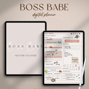 Undated Digital Planner | Boss Babe Monthly Planner | Minimalist Digital Planner | Planner For Ipad | Goodnotes Planner | Aesthetic Planner