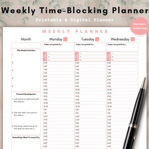 Weekly Planner Printable | Hourly Planner | ADHD Planner | Productivity Planner | Undated Planner | Habit Tracker | To Do List | V3