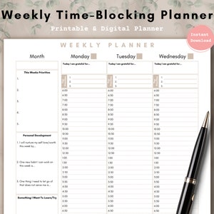 Weekly Planner Printable | Hourly Planner | ADHD Planner | Productivity Planner | Undated Planner | Habit Tracker | To Do List | V2