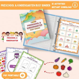 Preschool & Kindergarten Busy Binder - Interactive Learning Activities, Shapes, Colors, Counting, Matching Games for Early Childhood