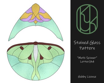Stained Glass PATTERN- Moth Suncatcher Spinner, A4 PDF Download, printable pattern