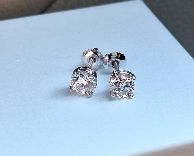 Diamond Earrings Platinum Diamonds 1.22ct Screw Backs Round Cut Diamond Studs Earrings Platinum