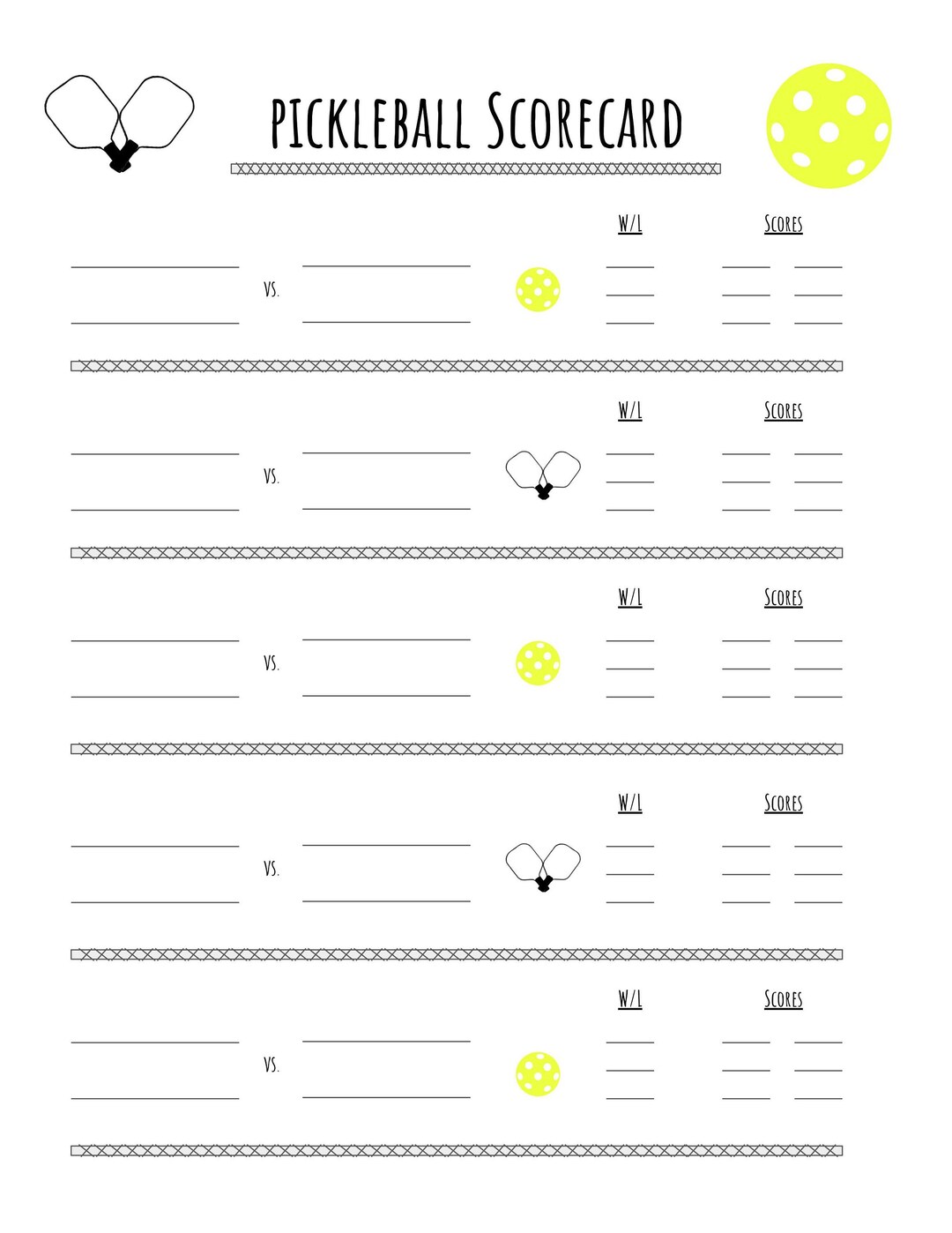 Pickleball Scorecard Digital Download Yellow Etsy