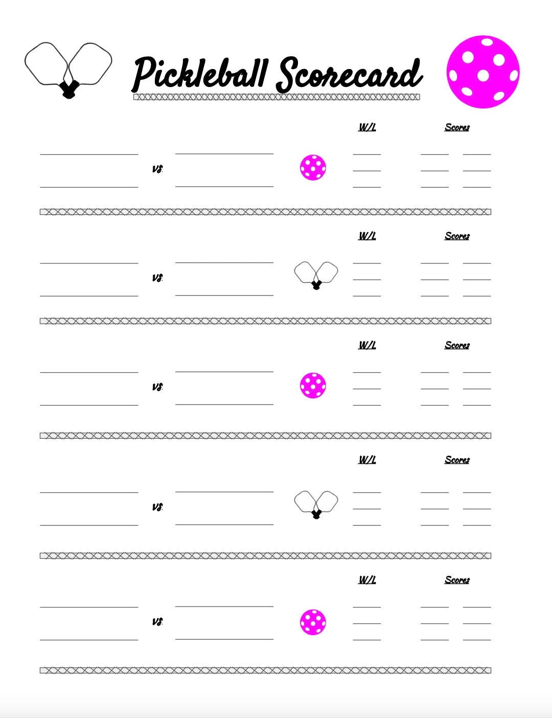 Pickleball Scorecard, Digital Download pink Etsy