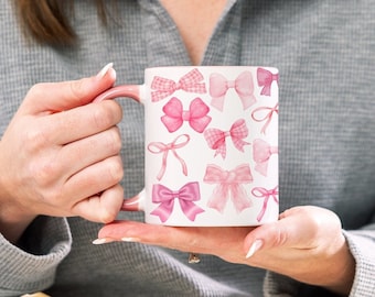 Coquette Style Pink Mug Cute Pink Bow Mug Coquette Aesthetic Gift For Mom Sister Gift Y2K fashion Girly Mug Gift for Mothers day Gift Ideas
