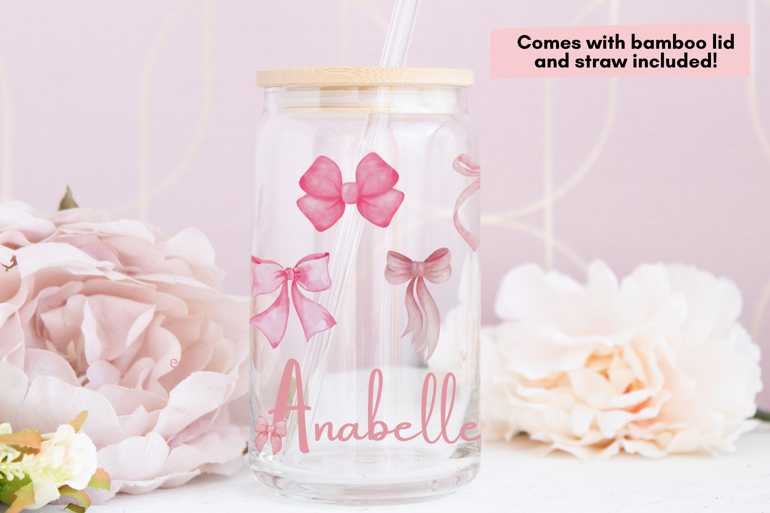Coquette Glass Cup Pink Cute Bow Glass Cup Trendy Coquette Custom Gift ...