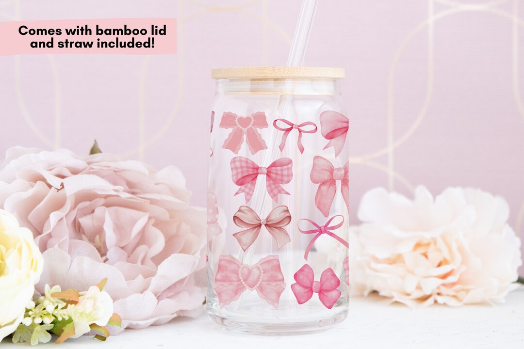 Coquette Glass Cup Pink Cute Bow Glass Cup Trendy Coquette Cup Gift for ...