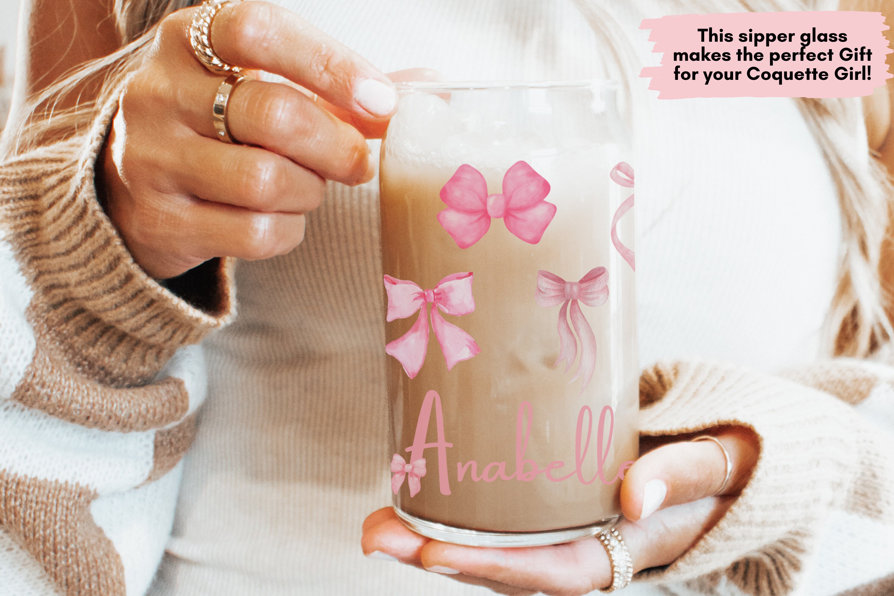 Coquette Glass Cup Pink Cute Bow Glass Cup Trendy Coquette Custom Gift ...