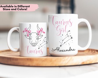 Personalized Zodiac Mug Taurus Coffee Mug Constellation Taurus Birthday Gift Coquette Mug Taurus Zodiac Sign Astrology Gift Horoscope Taurus