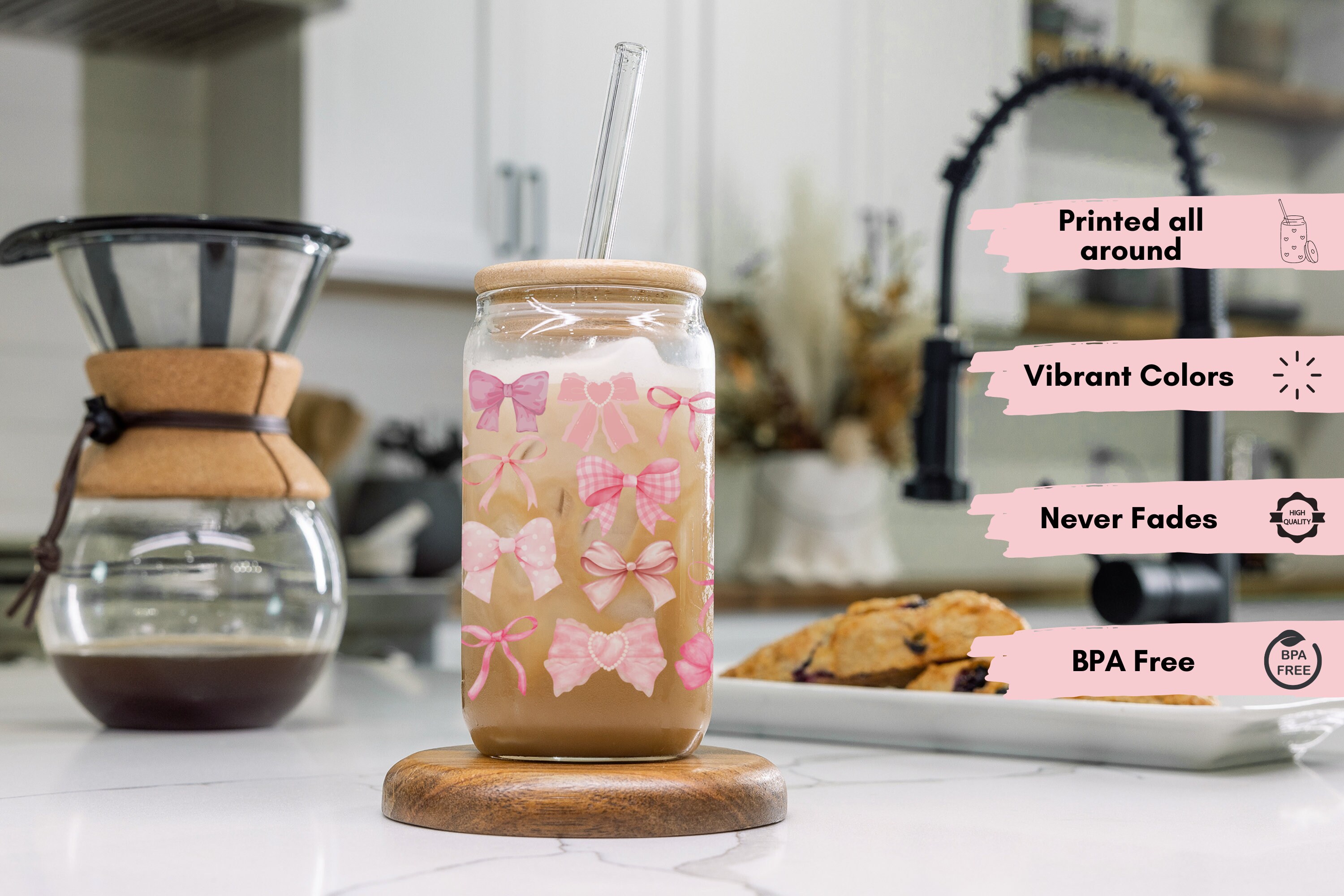 Coquette Glass Cup Pink Cute Bow Glass Cup Trendy Coquette Cup Gift for ...
