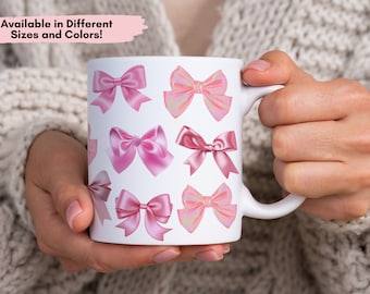 Coquette Mug Pink Mug Cute Bow Mug Velvety Bow Gift For Mom Present for Coffee Lover Pink Bow Mug Girly Mug Mother's day Gift for Sister