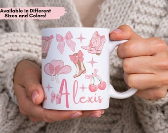 Personalized Gift for Cowgirl Pink Coquette Mug Cowgirl Pink Boots Pink Cowgirl Hat Aesthetic Cowgirl Custom Gift for Mom Gift for Sister