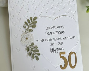 Personalized Floral Wedding Anniversary Card, Milestone Anniversary, Custom Handmade Keepsake