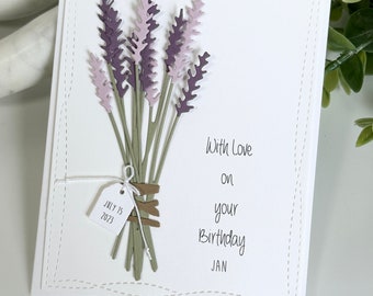Personalized 3D Lavender Card, Handmade Birthday Floral Card, Customize Your Own Greeting