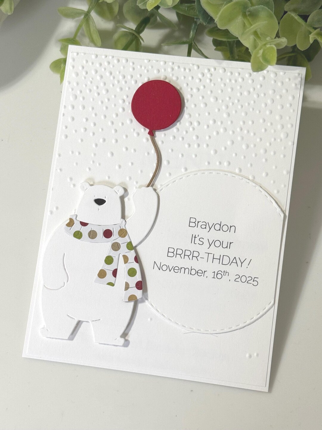 Personalized Polar Bear Birthday Card, Handmade Embossed Christmas Card ...
