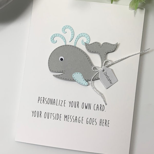 Personalized New Baby Card, Baby Boy Card, Baby Girl Card, Custom Baby Card, Handmade Baby Card, Baby Congrats, Newborn Baby, Whale Card, 3D