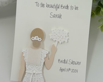 Personalized Bridal Shower Card, Custom Congratulations Greeting for Bride, Handmade Wedding Card