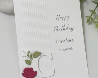 Personalized Floral Initial Card – Handmade Embossed Greeting