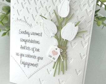 Personalized 3D Floral Engagement Card, Handmade Newly Engaged Card, Customize Your Own Greeting