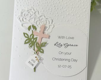 Personalized Floral Cross Card: Handmade Religious Keepsake, Customize Your Own Greeting