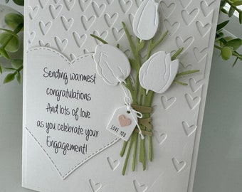 Personalized Engagement Card, Newly Engaged Couple Card, Handmade Engagement Card, Congratulations On Your Engagement Card, 3D Floral Card