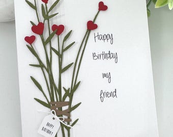 Personalized Birthday Card, Handmade 3D Floral Heart Valentine Card, Customize Your Own Greeting