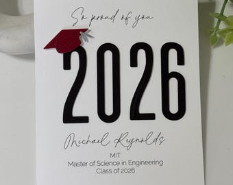 Personalized Handmade Graduation Card 2026 - Customized with School, Degree, Name, Cap & Tassel School Colors