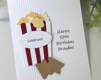 Personalized Popcorn Movie Ticket Card, Handmade Custom Greeting for Any Occasion