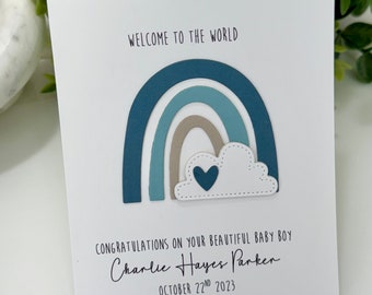 Personalized Baby Card, Handmade 3D Rainbow Design, Customize Your Own Greeting