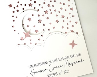 Personalized Moon and Stars Baby Card, New Baby Gift, Customize Your Own Greeting