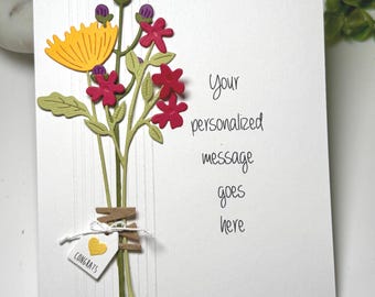 Personalized 3D Wildflower Card: Handmade Birthday Floral Card, Customize Your Own Greeting