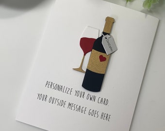 Personalized Wine Card, Wine Lover Card for Him, Her, Friend, Birthday Card, Custom Wine Greeting Card, Celebration card, 3D, Create a Card