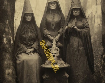 The Coven, Victorian Witches, Vintage Tintype Style Photography Witch Art Print