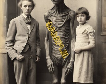 Vintage Alien Family Scary, Unique  Reproduction Sepia Photo Print No  G1840