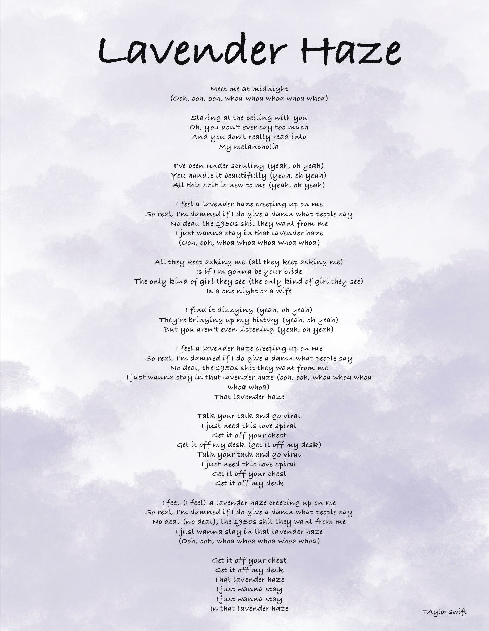 Lavender Haze Lyric Poster - Etsy
