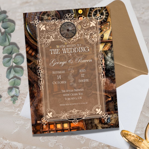 Steampunk Customizable wedding invitation digital download / template / personalize