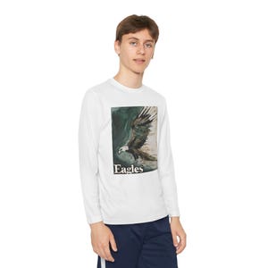 Eagles-shirt met lange mouwen voor jongeren, op de natuur geïnspireerd shirt voor kinderen, cadeau dierenliefhebber, milieuvriendelijke kleding, perfect voor cadeaus en evenementen