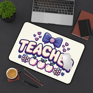 Niedliche Lehrer-Schreibtischunterlage mit Schleife, Geschenk für Erzieher, Klassenzimmer Dekor, Lehrer Wertschätzung, Bürobedarf