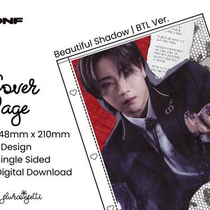 May include: A black and white photo of a man in a suit with a dark background. The text "Beautiful Shadow | BTL Ver." is visible in the upper right corner of the image. The text "Cover Page" is visible in the upper left corner of the image. The text "148mm x 210mm" is visible in the lower left corner of the image. The text "1 Design" is visible in the lower left corner of the image. The text "Single Sided" is visible in the lower left corner of the image. The text "Digital Download" is visible in the lower left corner of the image.