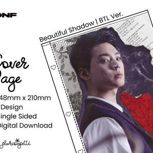 May include: A digital download of a cover page for a photo album or scrapbook. The cover features a man with dark hair and a red heart design. The text "Beautiful Shadow | BTL Ver." is visible in the upper right corner of the image. The cover page is 148mm x 210mm.
