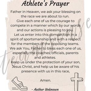 Athlete&#39;s Prayer | Sports Gifts Printable | Sports Prayer | Athlete Prayer | Runner&#39;s Prayer | Pre-Race Prayer | Runner Prayer |