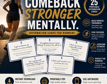 Comeback Affirmationskarten für Läufer | Mentale Stärke & Belastbarkeit | Bleib zurück nach schlechtem Rennen | Athleten Mindset druckbar