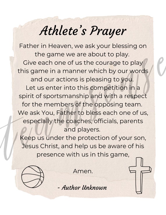 Athlete's Prayer | Sports Gifts Printable | Sports Prayer