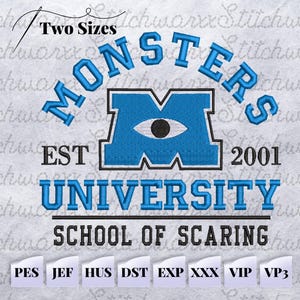 Monsters University Embroidery Design, Monsters Inc Embroidery Design, File in PES, DST, JEF, etc., Embroidery Machine File