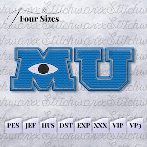 MU Logo Embroidery File, Monsters University Embroidery Designs, File in PES, DST, etc., Instant Download